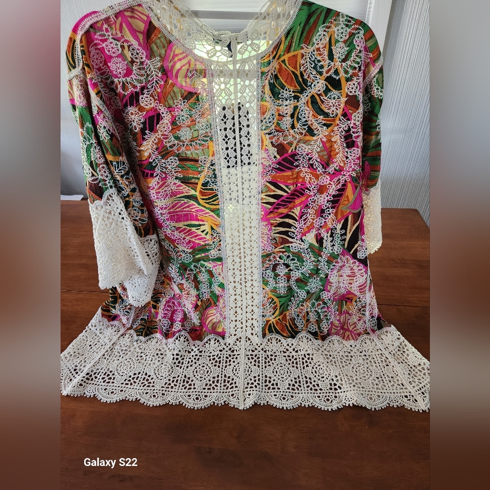 Cardigan Kimono Style Topper Floral & Crochet S Cottagecore Boho Whimsical Fairy - Picture 5 of 5